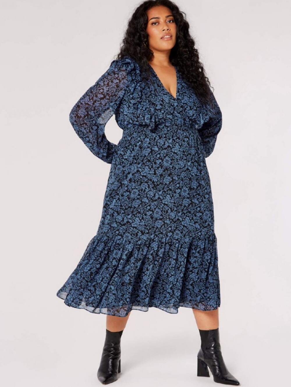 Longsleeve Dress with Ruffle Shoulder Detail - Size XXL